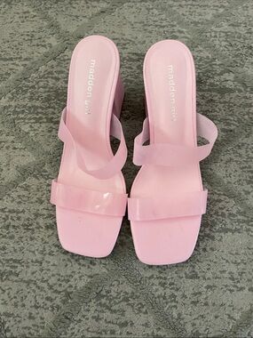 Madden Girl Pale Pink Two-Band Block Heel Mules
